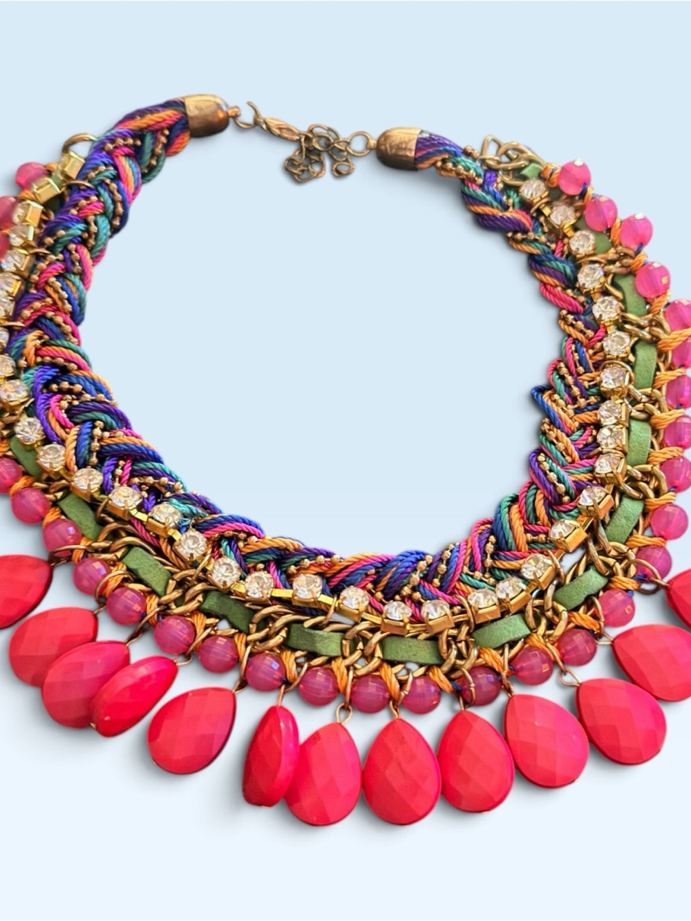 Multicolor Statement Necklace with Pink Teardrop bohemian